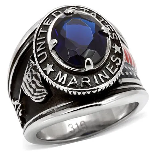 TK130 - High polished (no plating) Stainless Steel Ring with Synthetic Synthetic Glass in Montana - Grocery