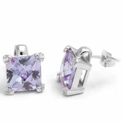 Sterling Silver Lavender CZ Square Stud Earrings, 10mm - Grocery