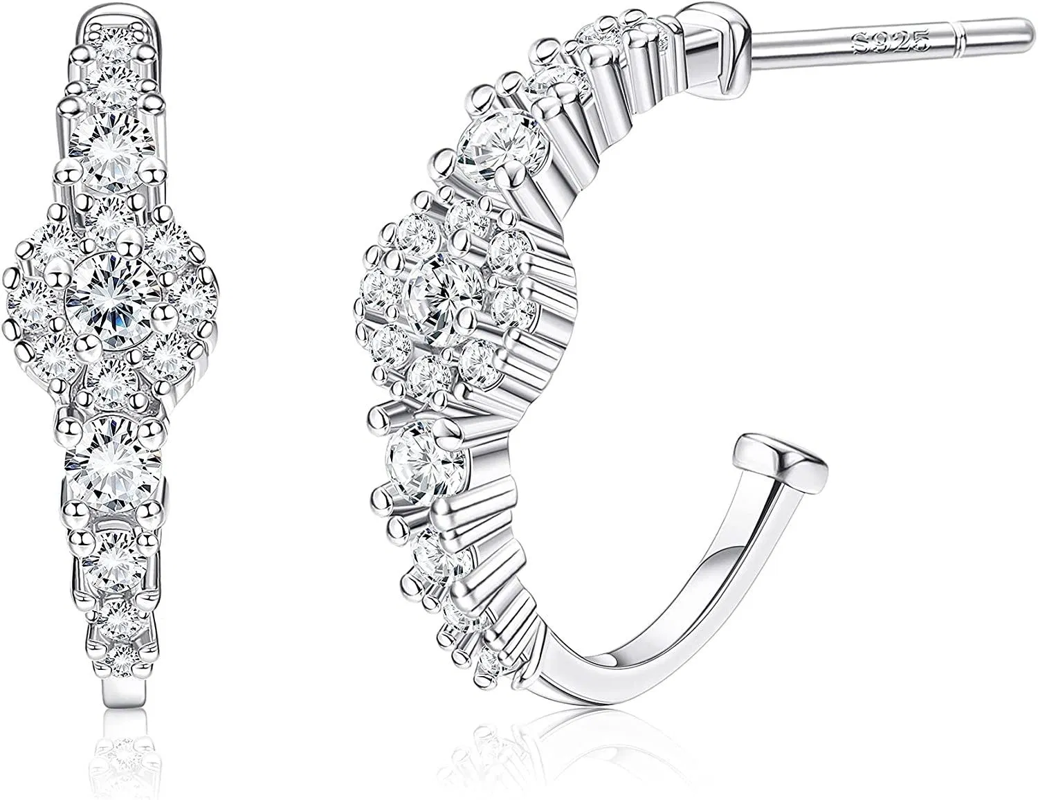 925 Sterling Silver Zircon Stud Earrings Round Earrings for Women - Grocery