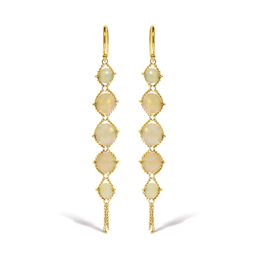 18K Yellow Gold Woven Egyptian Opal 2 1/2 Inch Drop and Dangle Earrings - Grocery