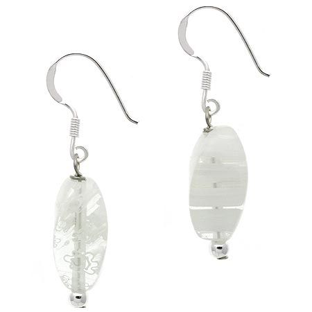 Sterling Silver White Millefiori Murano Glass Bead Dangle Earrings - Grocery