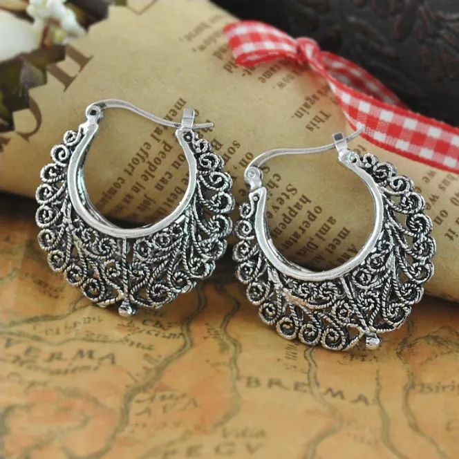 Silver Tribal look Filigree Hoop Earrings For World Traveller - Grocery