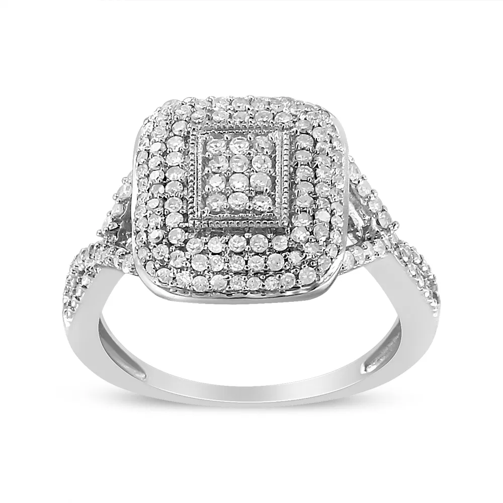 .925 Sterling Silver 1/2 Cttw Round-Cut Diamond Cluster Cushion Ring (I-J , I1-I2) - Grocery