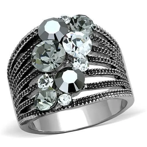 TK1521 - High polished (no plating) Stainless Steel Ring with Top Grade Crystal in Black Diamond - Grocery