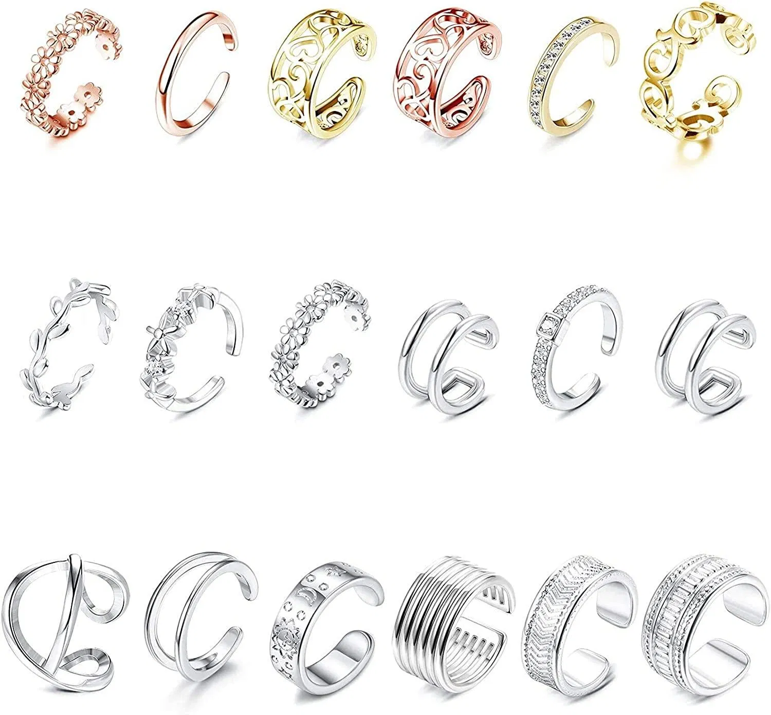 Ear Cuff Helix Cartilage Fake CZ Wrap Non Pierced Clip On Earrings for Women Men Nose Ring Huggie Hoops Non-Piercing Adjustable - Grocery
