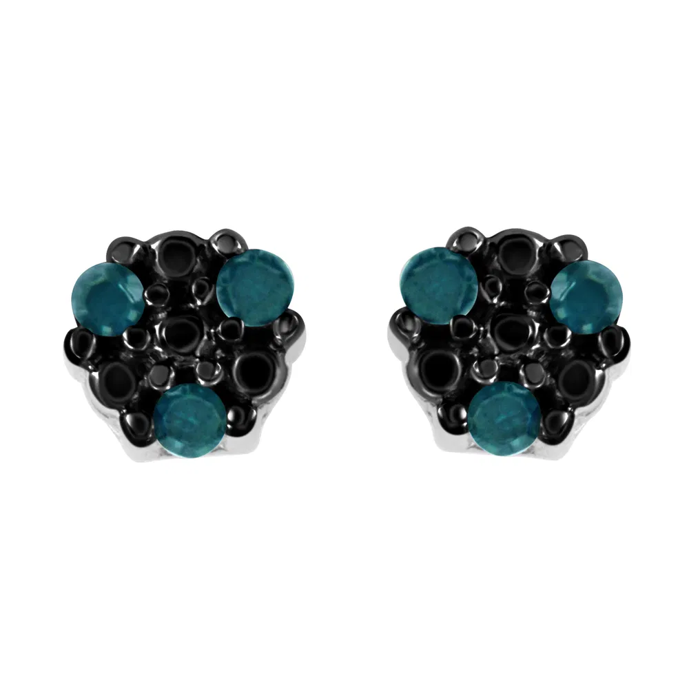 .925 Sterling Silver 1/10 cttw Round-Cut Color Treated Blue Diamond Stud Earrings (Blue Color, I3 Clarity) - Grocery