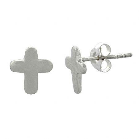 Sterling Silver Small Cross Children's Stud Earrings - Grocery