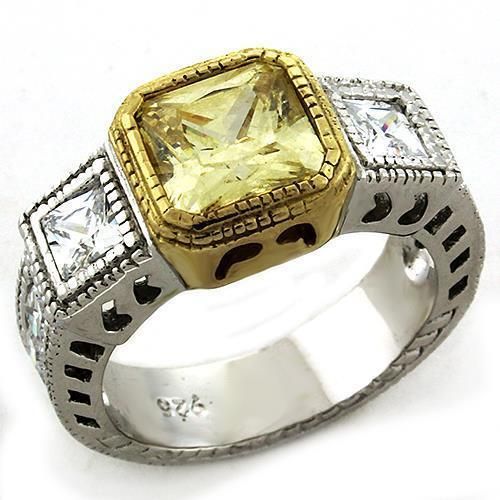 LOAS1209 - Gold+Rhodium 925 Sterling Silver Ring with AAA Grade CZ in Citrine - Grocery