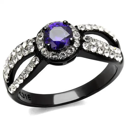 TK2653 - Two-Tone IP Black (Ion Plating) Stainless Steel Ring with AAA Grade CZ in Tanzanite - Grocery