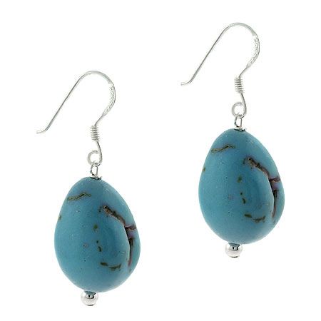 Sterling Silver Simulated Blue Turquoise Stone Earrings - Grocery