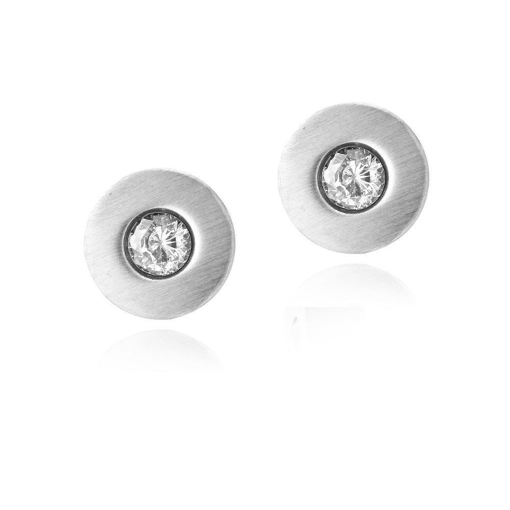 Stainless Steel CZ Round Stud Earrings - Grocery