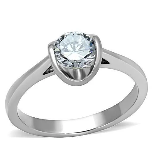 TK1763 - High polished (no plating) Stainless Steel Ring with AAA Grade CZ in Clear - Grocery