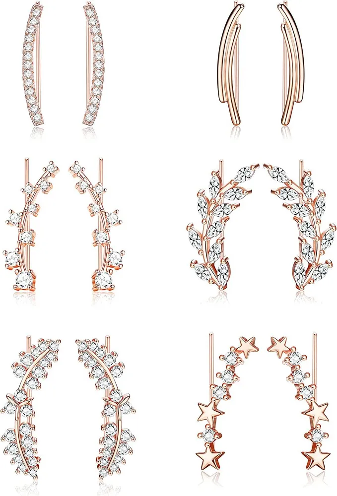 6Pairs Ear Cuffs Climber Hoop Earring CZ Arrow Crawler Stud Earring Jacket for Women - Grocery