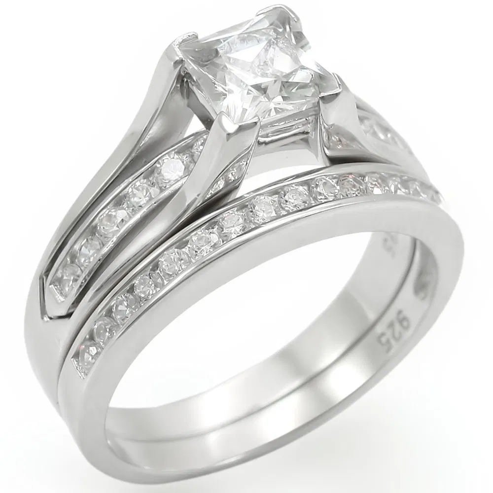LOS256 - Rhodium 925 Sterling Silver Ring with AAA Grade CZ in Clear - Grocery