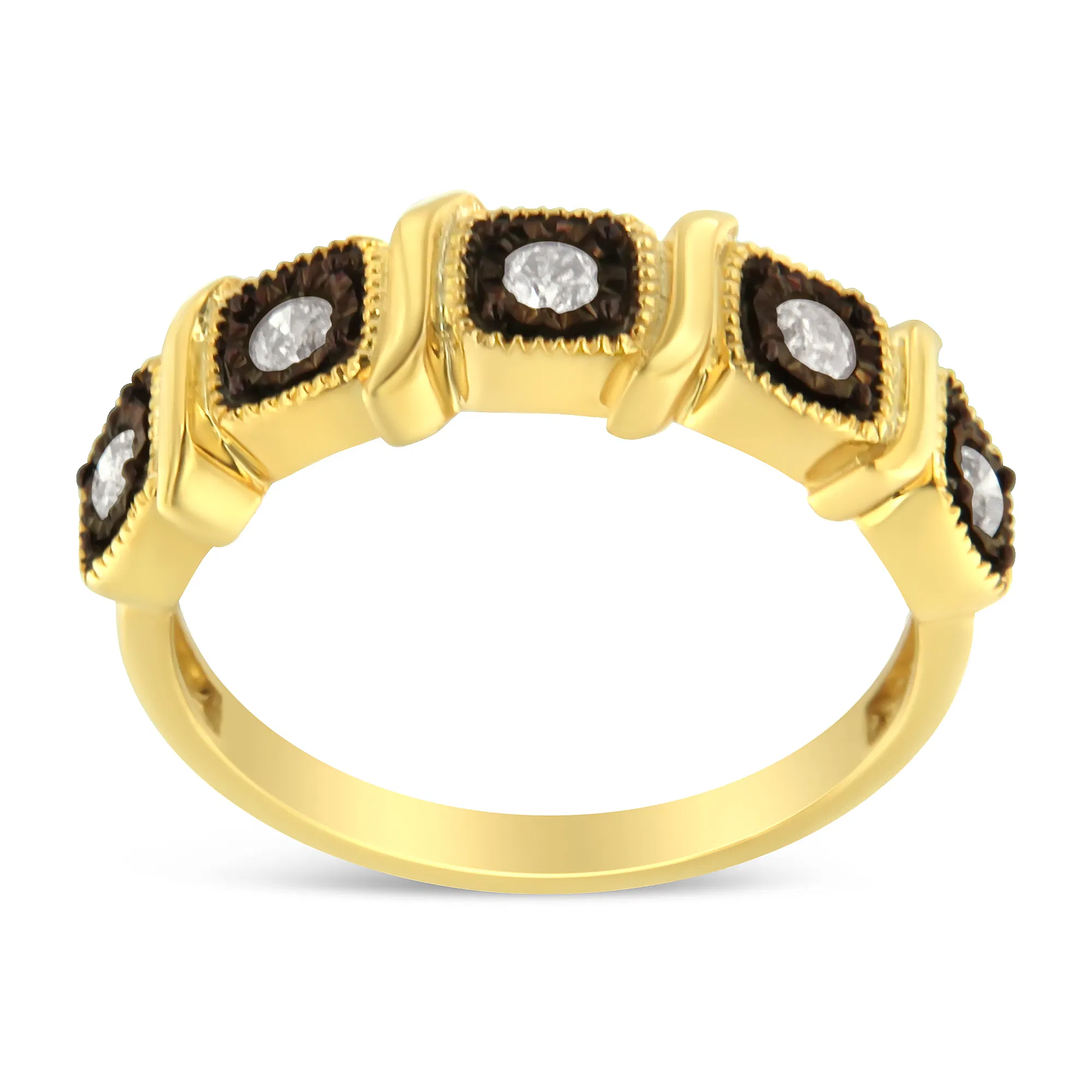 10K Yellow Gold Flashed .925 Sterling Silver Miracle-Set Diamond 5-Stone Ring Band (1/4 Cttw, J-K Color, I2-I3 Clarity) - Grocery