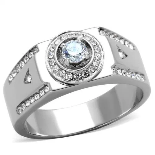 TK1819 - High polished (no plating) Stainless Steel Ring with AAA Grade CZ in Clear - Grocery