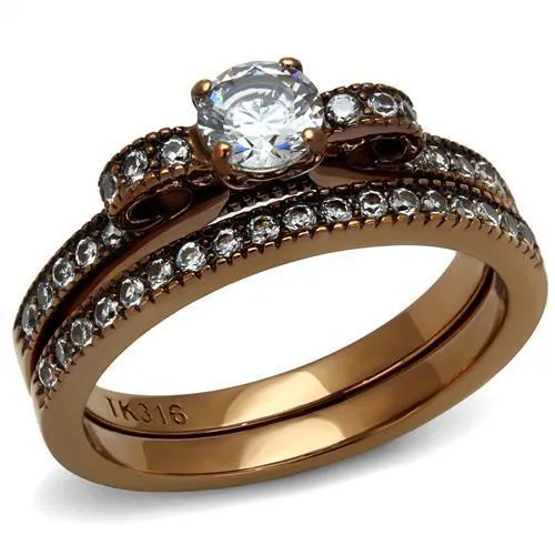 TK2955 - IP Coffee light Stainless Steel Ring with AAA Grade CZ in Clear - Grocery