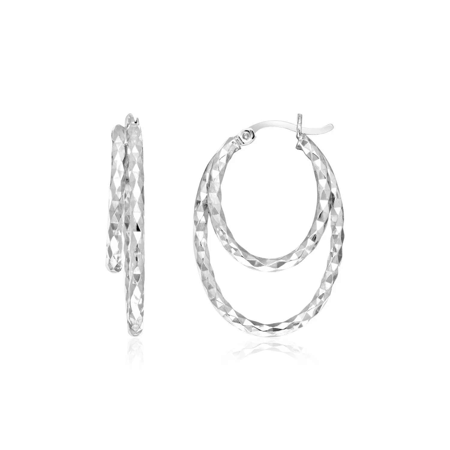 Sterling Silver Double Oval Textured Hoop Earrings - Grocery