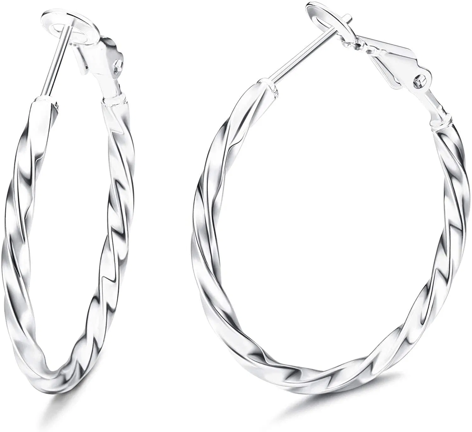 925 Sterling Hoop Earrings 18K High Polished Twist Round Hoop Earrings for Women with Gift Box - Grocery