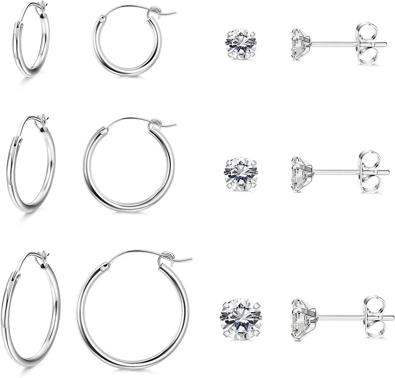 6 Pairs Small Hoop Stud Earrings Set for Women Men Stainless Huggie Earrings Tiny Cubic Zirconia Stud Earrings Hypoallergenic - Grocery