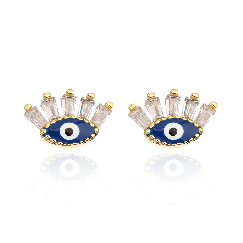 Net Red Ear Accessories Copper Plated Gold Micro Inset Zircon Eye Ear Studs Female - Grocery