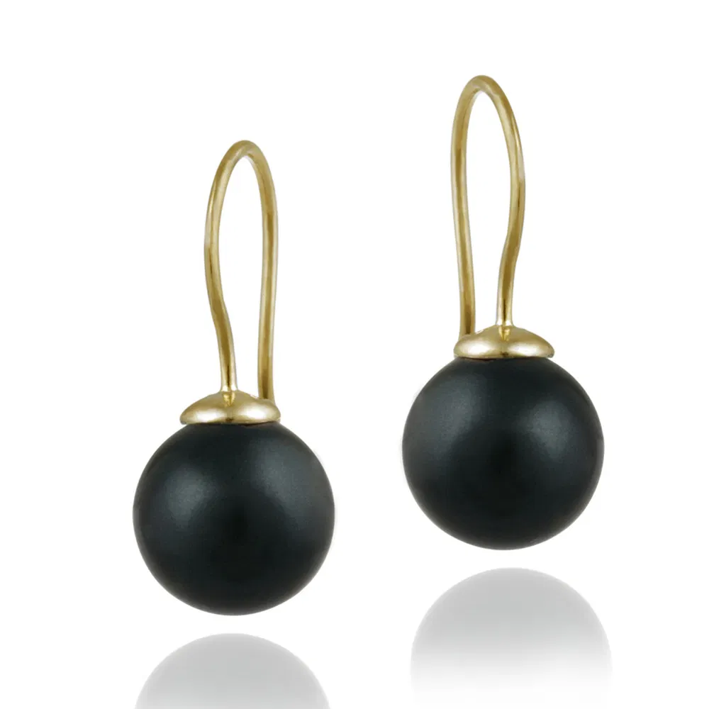 18K Gold over Sterling Silver 10mm Dark Blue Shell Pearl Drop Earrings - Grocery