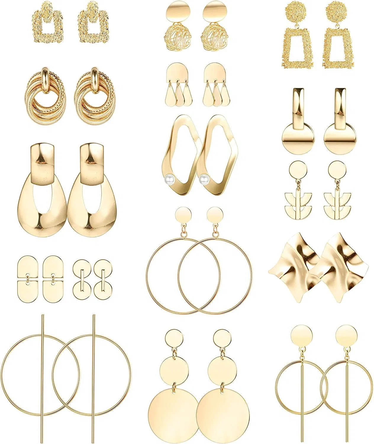 16 Pairs Hanging Earrings Set Cute Drop Dangle Earrings Statement Geometric Earrings For Women - Grocery