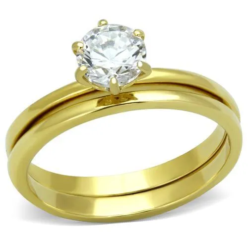 TK1439 - IP Gold(Ion Plating) Stainless Steel Ring with AAA Grade CZ in Clear - Grocery