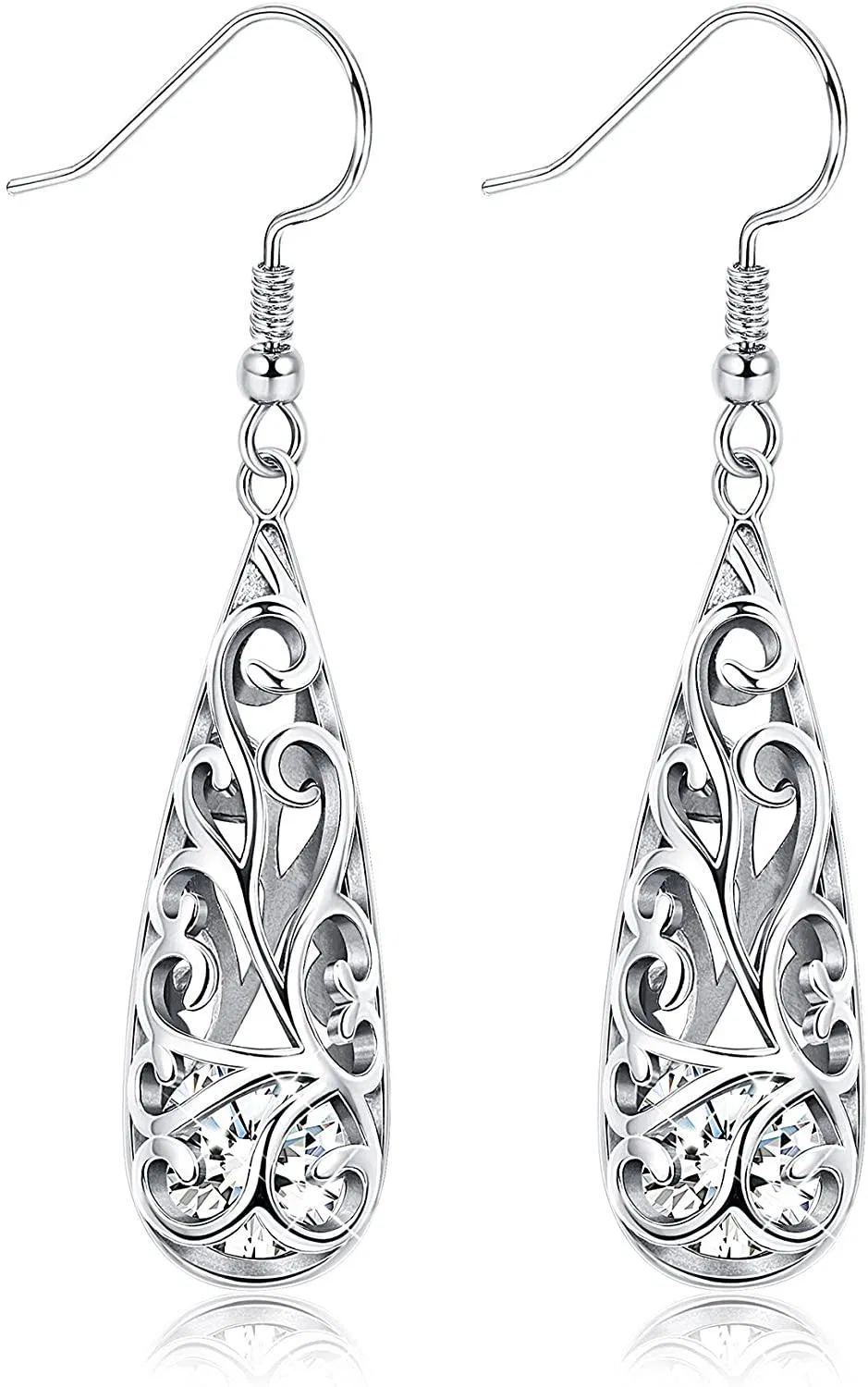 925 Sterling Silver Tear Drop Earrings Dangle for Women CZ Earrings Long Pendant Fashion Jewelry Gift Elegant Vintage - Grocery