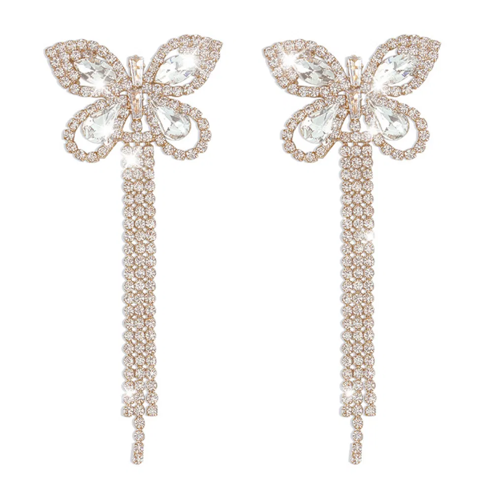 Full Diamond Earrings Butterfly Long Tassels Earrings - Grocery