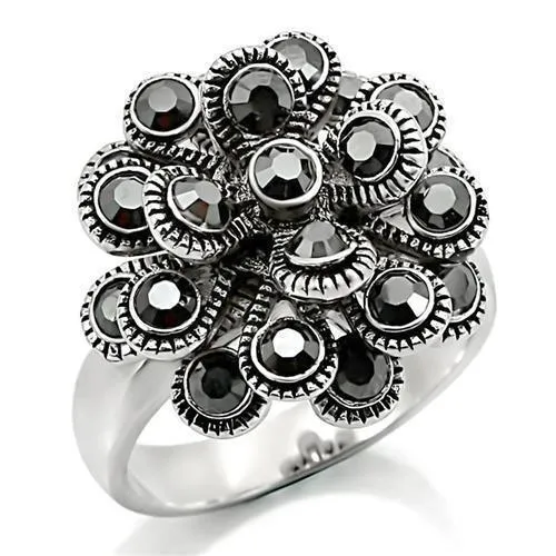 0W301 - Rhodium Brass Ring with Top Grade Crystal in Jet - Grocery