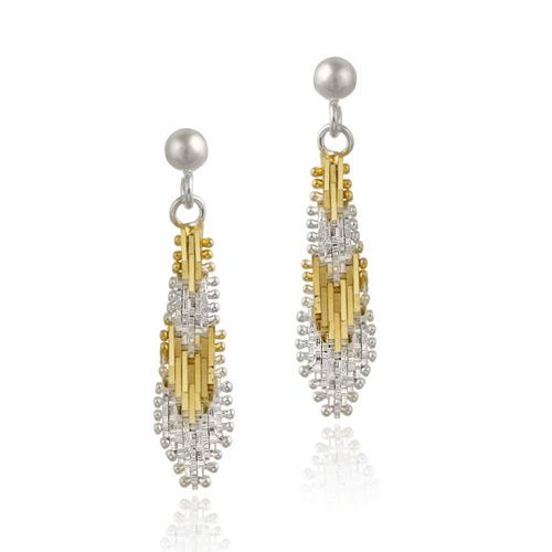 18K Gold over Sterling Silver Two Tone V Dangle Earrings - Grocery