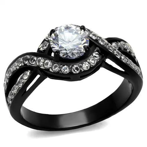 TK2282 - Two-Tone IP Black (Ion Plating) Stainless Steel Ring with AAA Grade CZ in Clear - Grocery