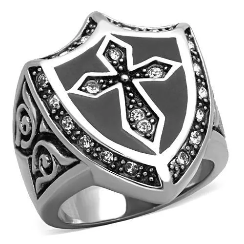 TK1349 - High polished (no plating) Stainless Steel Ring with Top Grade Crystal in Clear - Grocery