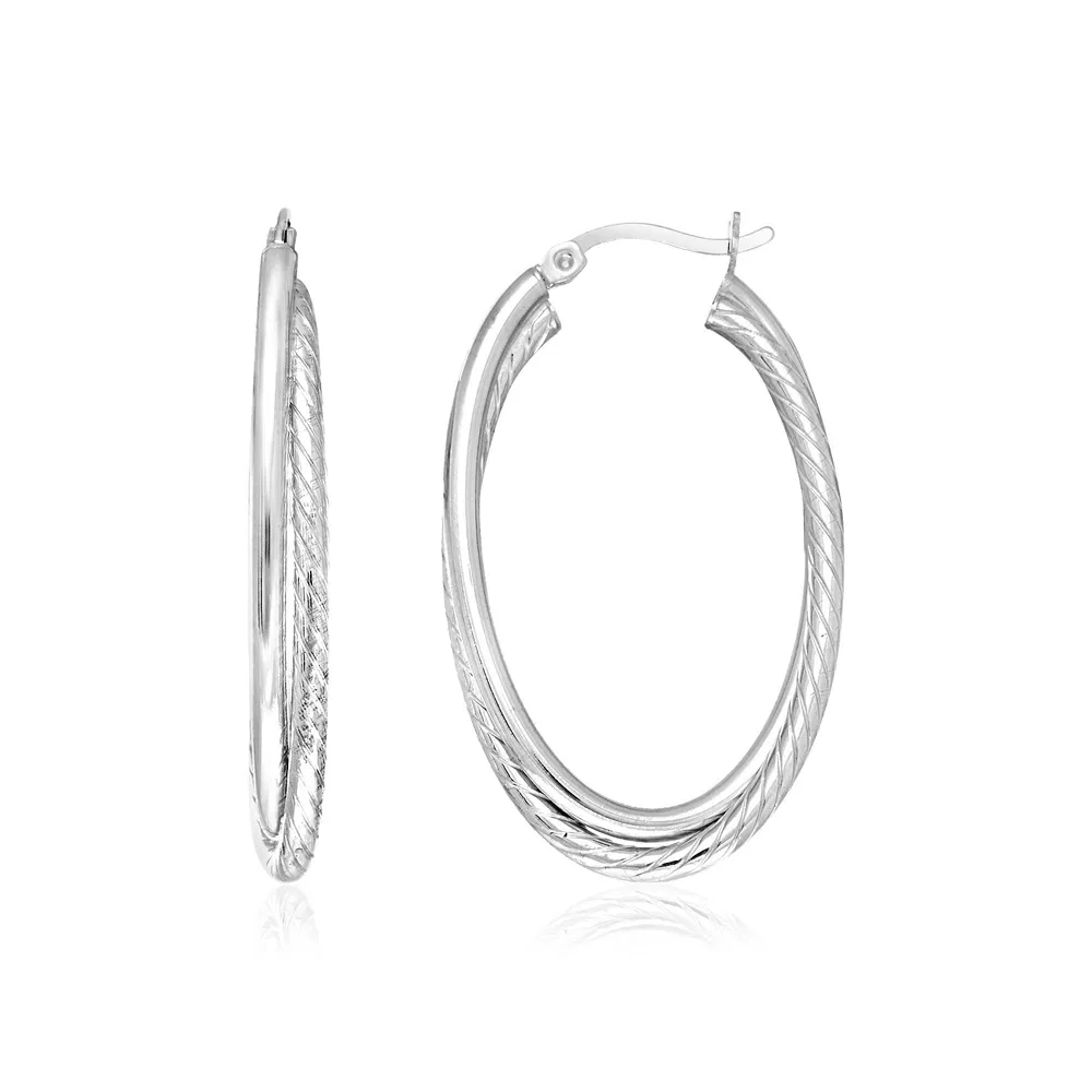 Sterling Silver Oval Twisted Tube Hoop Earrings - Grocery