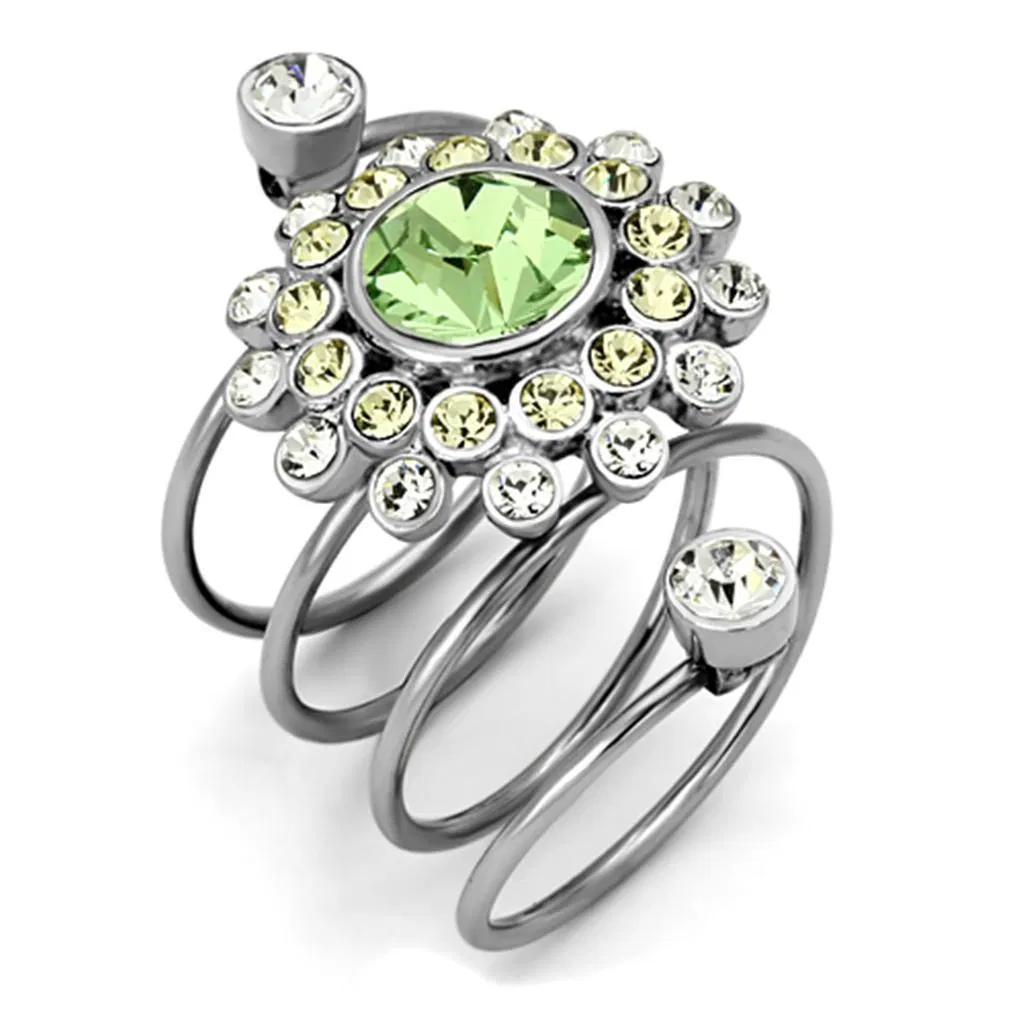 TK1148 - High polished (no plating) Stainless Steel Ring with Top Grade Crystal in Peridot - Grocery