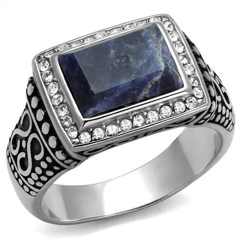 TK3003 - High polished (no plating) Stainless Steel Ring with Semi-Precious Sodalite in Capri Blue - Grocery