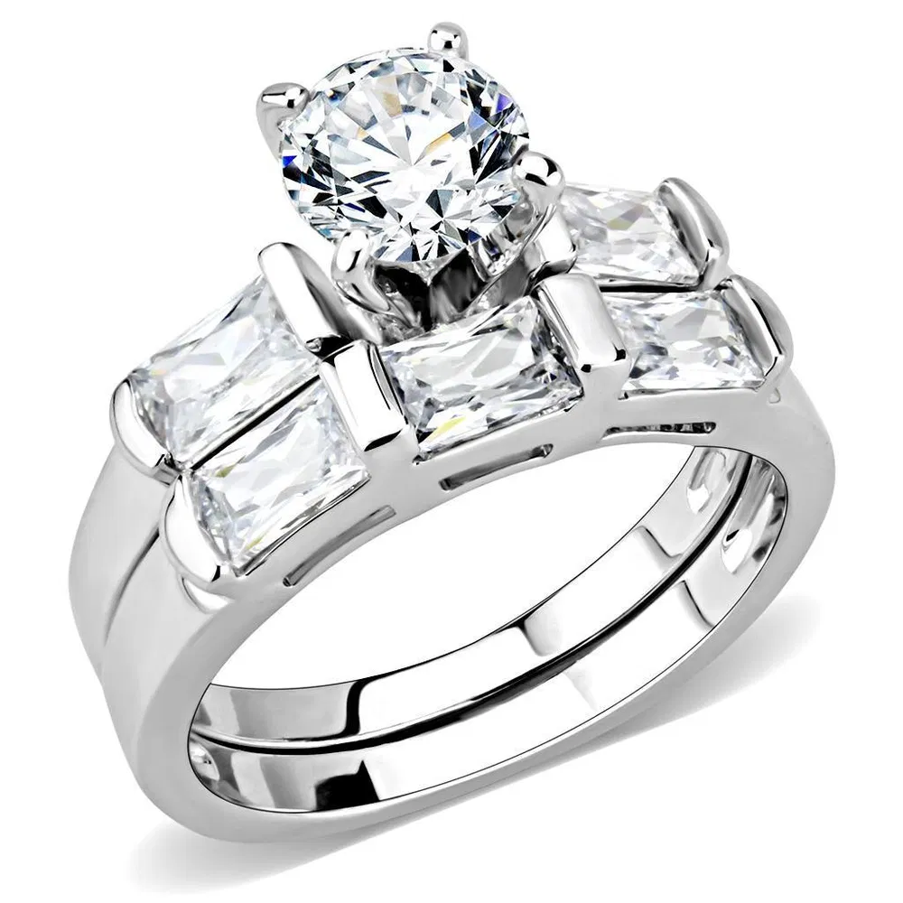 3W1515 - Rhodium Brass Ring with AAA Grade CZ in Clear - Grocery