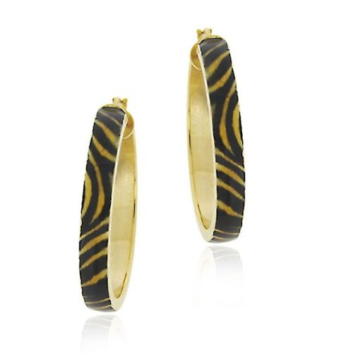 18k Gold Over Sterling Silver Enamel Tiger Print Hoop Earrings - Grocery