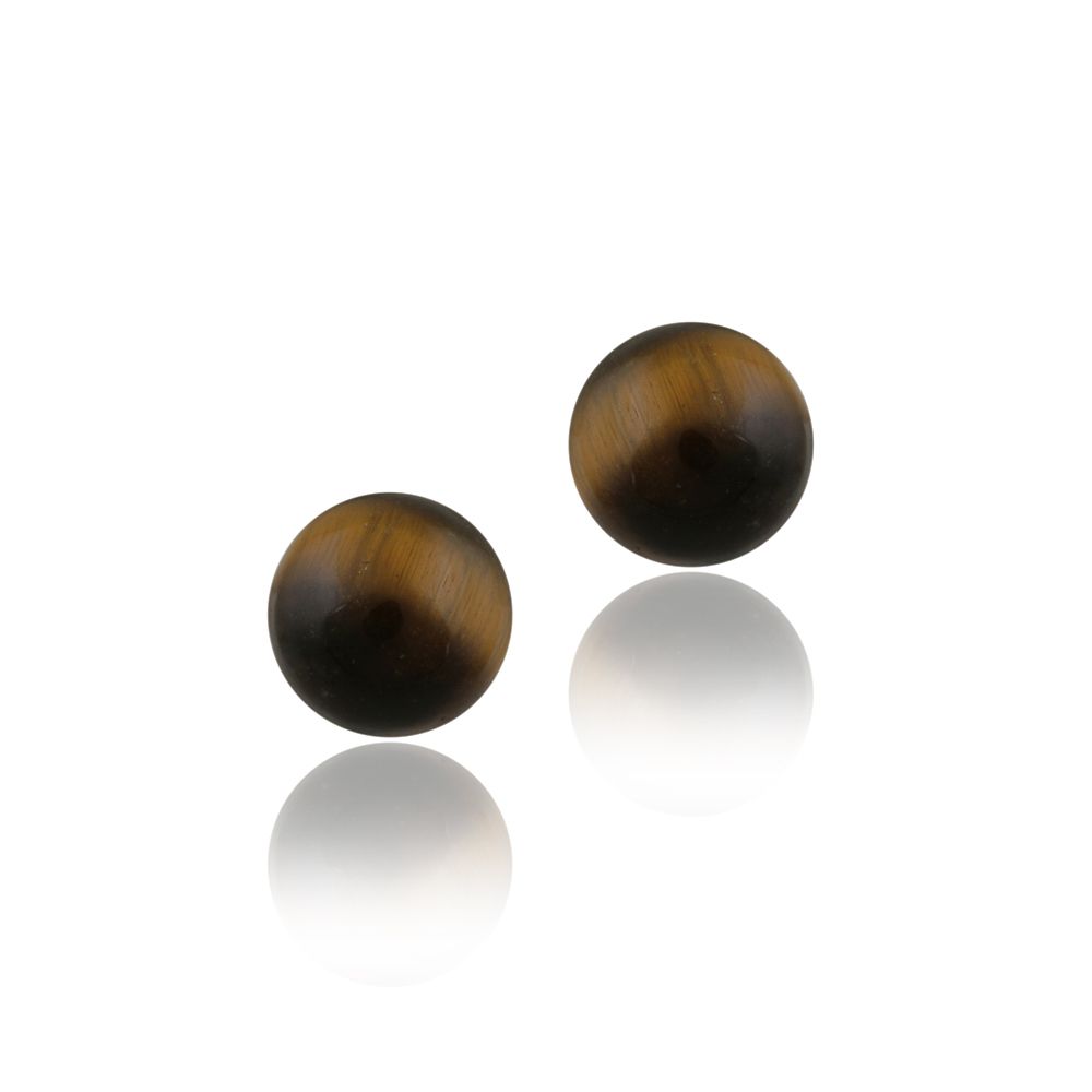 Sterling Silver Tiger Eye Bead Stud Earrings, 6mm - Grocery