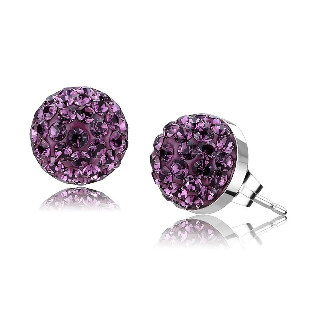 TK3552 - High polished (no plating) Stainless Steel Earrings with Top Grade Crystal in Amethyst - Grocery