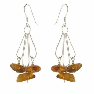 Sterling Silver Amber Chips Chandelier Dangle Earrings - Grocery