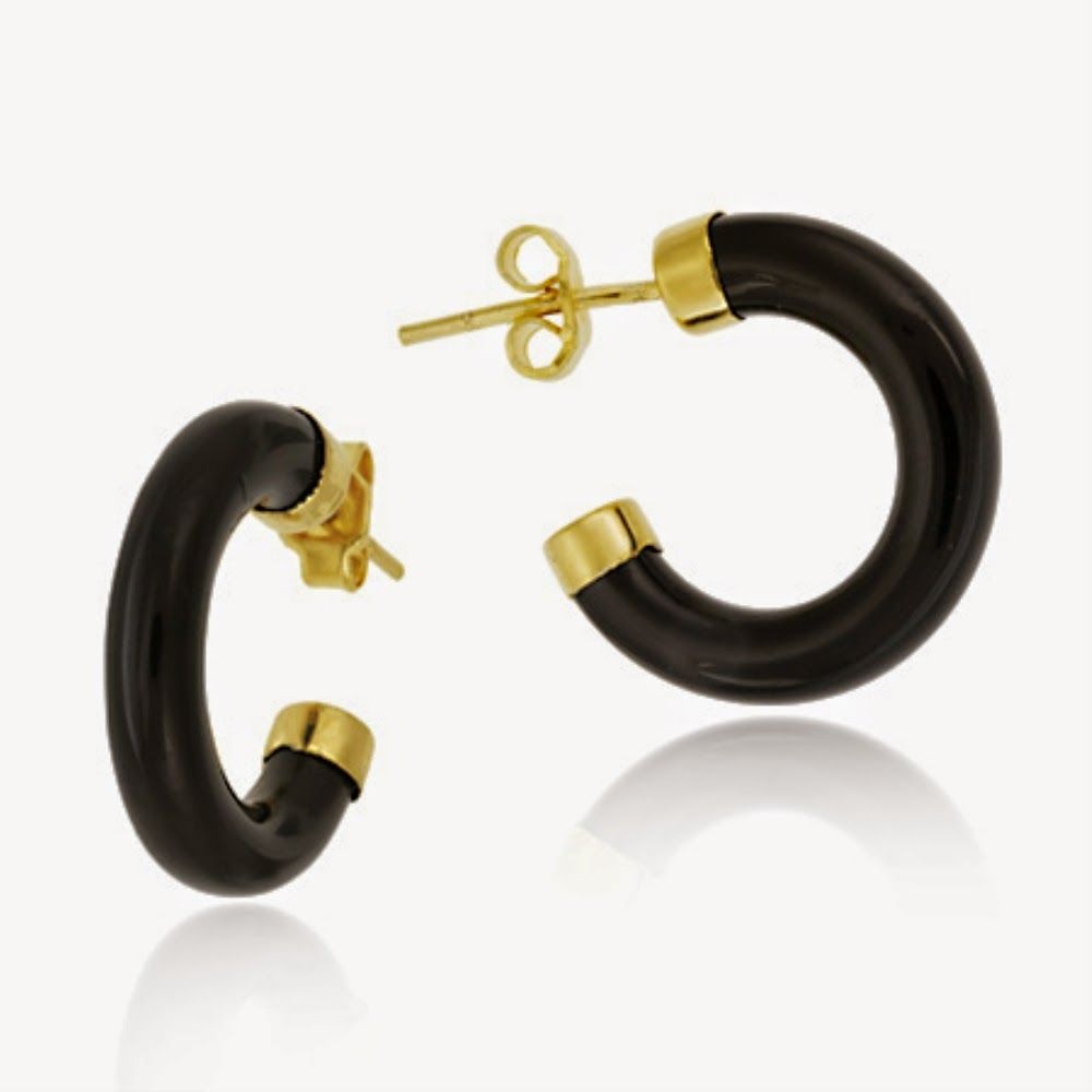 18K Gold over Sterling Silver Onyx Half Hoop Earrings - Grocery