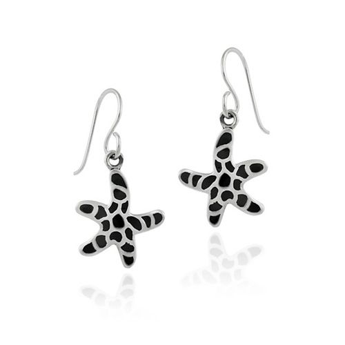 Sterling Silver Onyx Starfish Dangle Earrings - Grocery