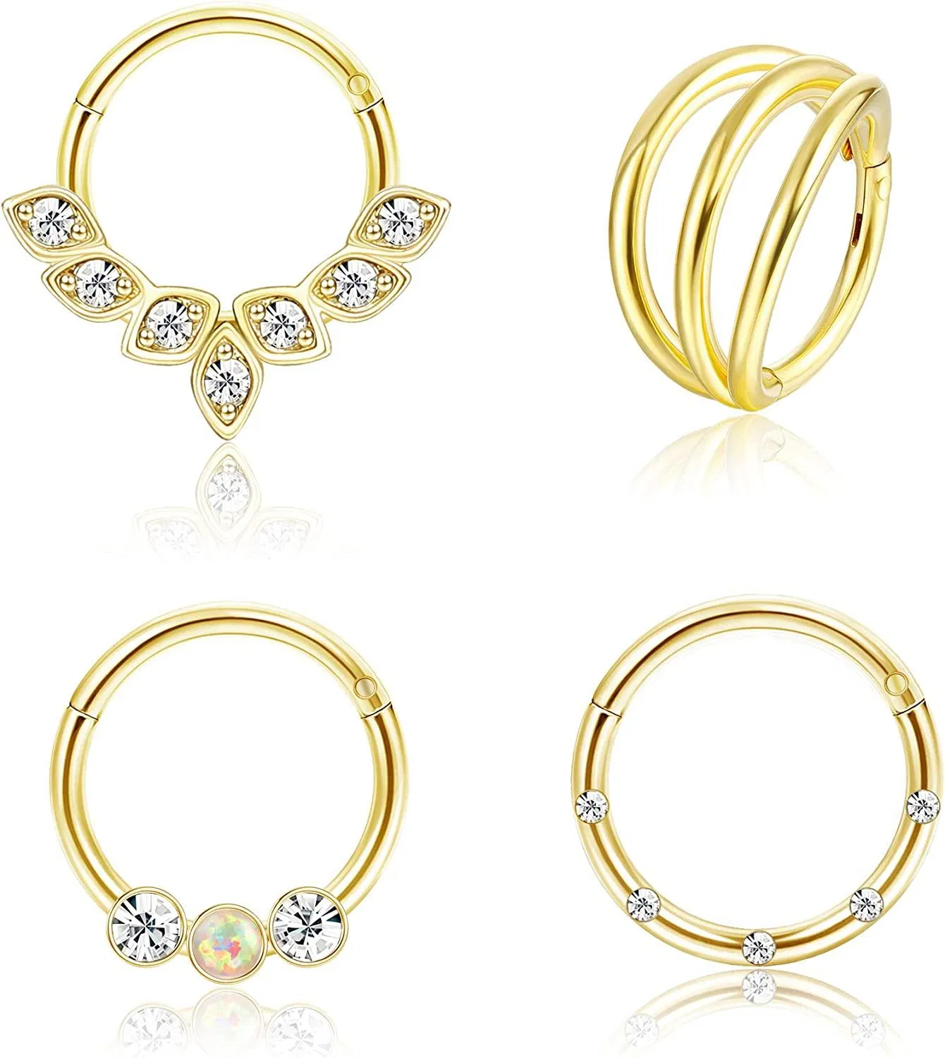 16G Septum Clicker Ring for Women Men Nose Rings Hoop Cartilage Conch Tragus Helix Earring Hoop Earrings CZ Daith Rook Ear Nose Piercing Jewelry - Grocery