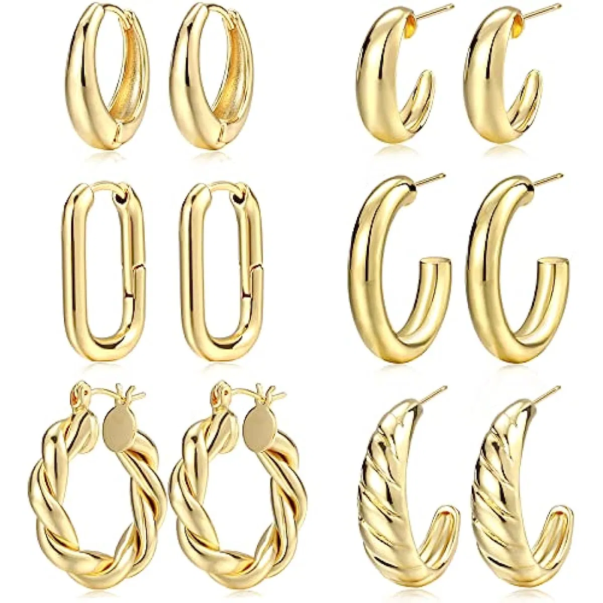 Gold Hoop Earrings Set for Women, 14K Gold Plated Lightweight Hypoallergenic Chunky Open Hoops Set for Gift - Grocery