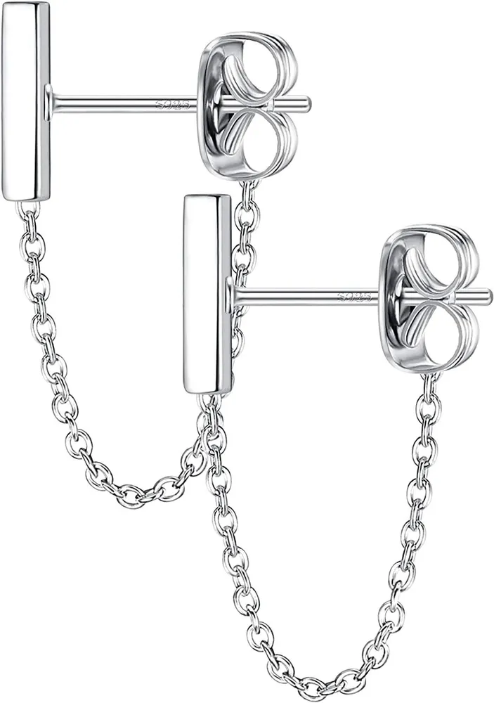 Chain Stud Earrings For Women Men Sterling Silver Stud Earrings Ball/Bar Dangle Earrings/CZ Studs Hypoallergenic Pierced Chain Dangle Earrings Tone - Grocery