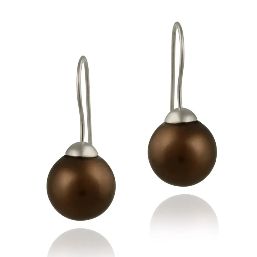 Sterling Silver 14mm Bronze Shell Pearl Drop Earrings - Grocery
