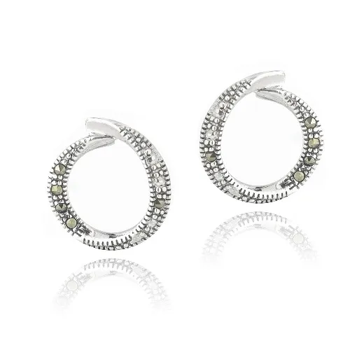 Sterling Silver Marcasite Open Circle Earrings - Grocery