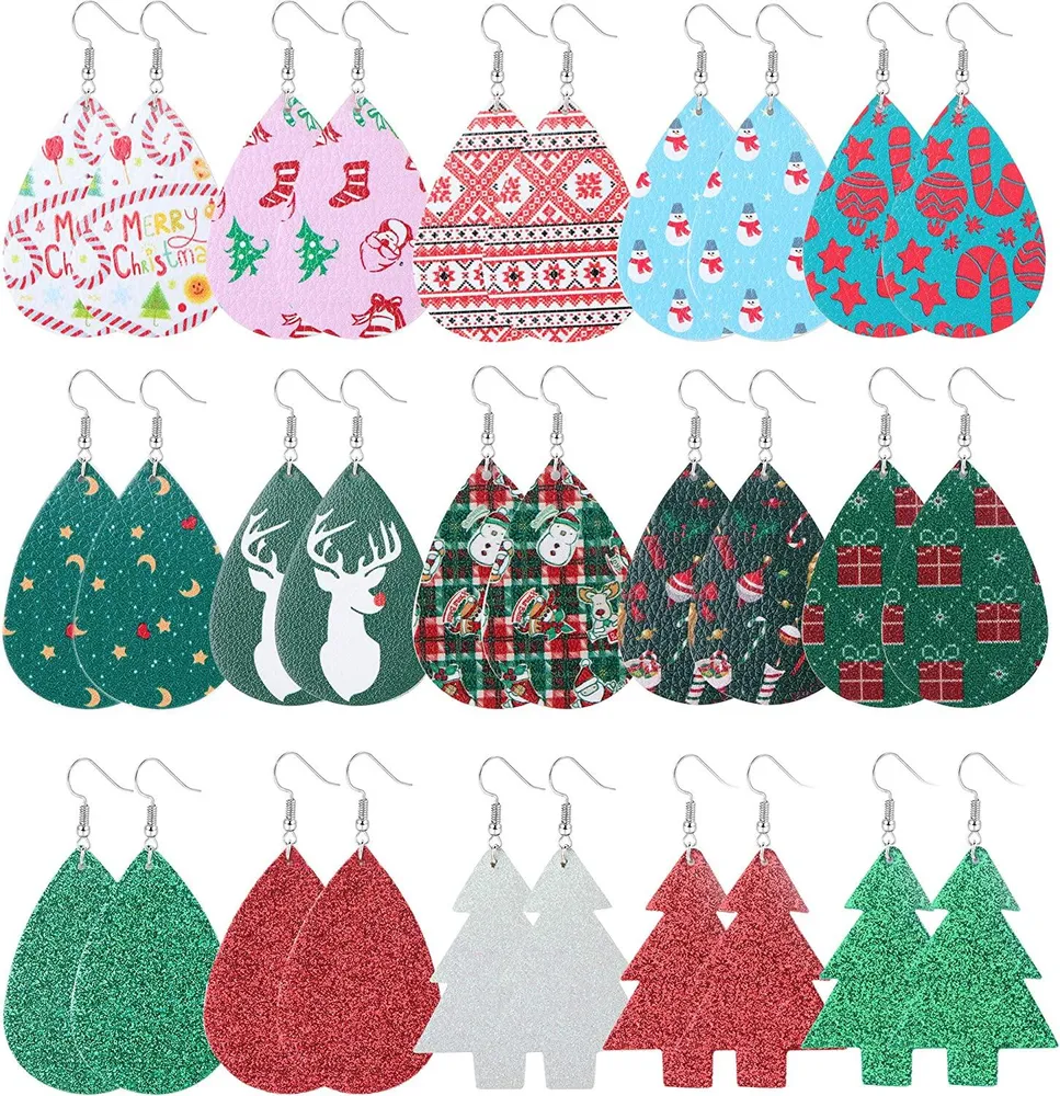 15 Pairs Christmas Earrings for Women Drop Dangle Earrings Xmas Santa Claus Elk Snowman Holiday Jewelry Set - Grocery
